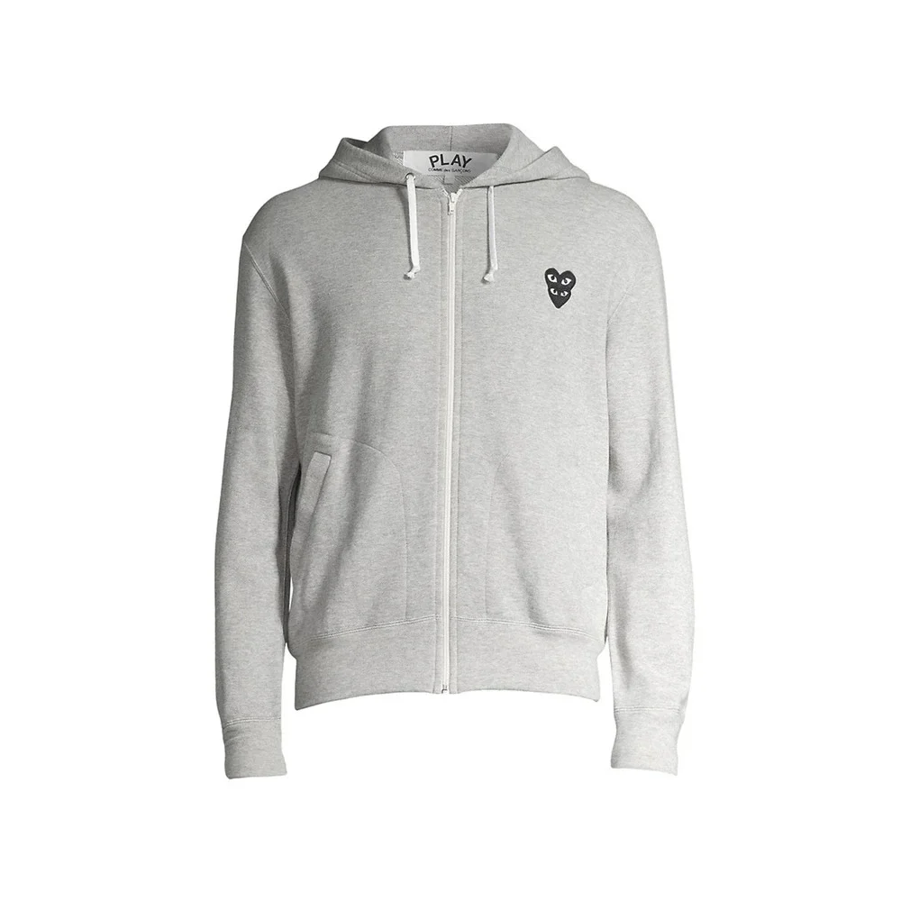 COMME DES GARCONS CDG PLAY GRAY FULL ZIP HOODIE WITH BLACK HEART - Picture 8 of 8